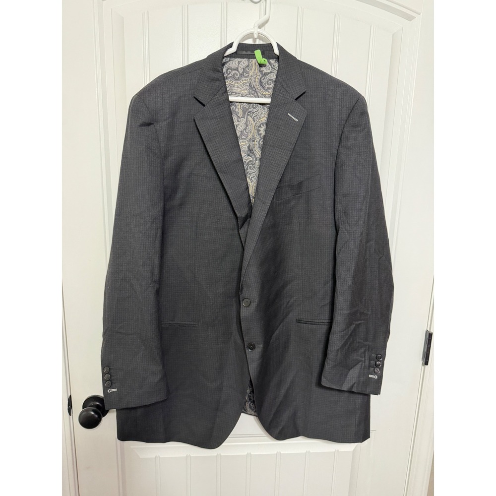 Enzo Custom Wool Blazer Mens 44R Loro Piana Super 130s Micro Check Grey EUC